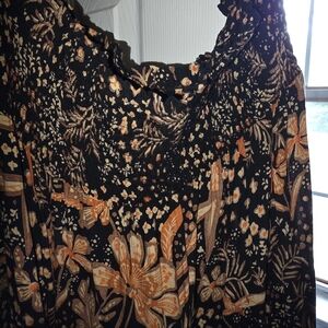 Angie Black and Orange Patterned Fall Maxie Shirt